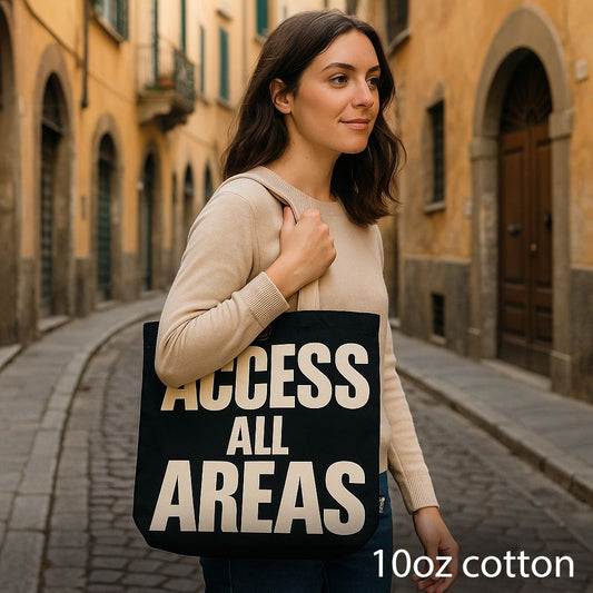 Ikonikus táska – ACCESS ALL AREAS – 10 oz (36 × 43 × 10 cm)