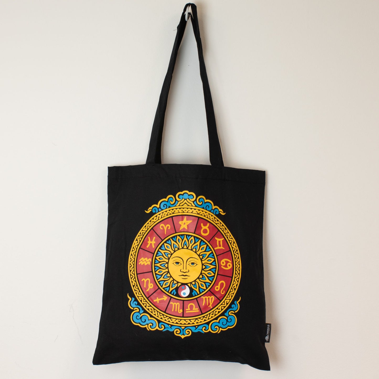Iconic Classic vászontáska – zodiákus nap – fekete, 6 oz (40 × 36 cm)