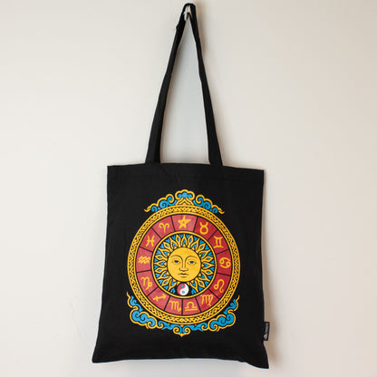 Iconic Classic vászontáska – zodiákus nap – fekete, 6 oz (40 × 36 cm)