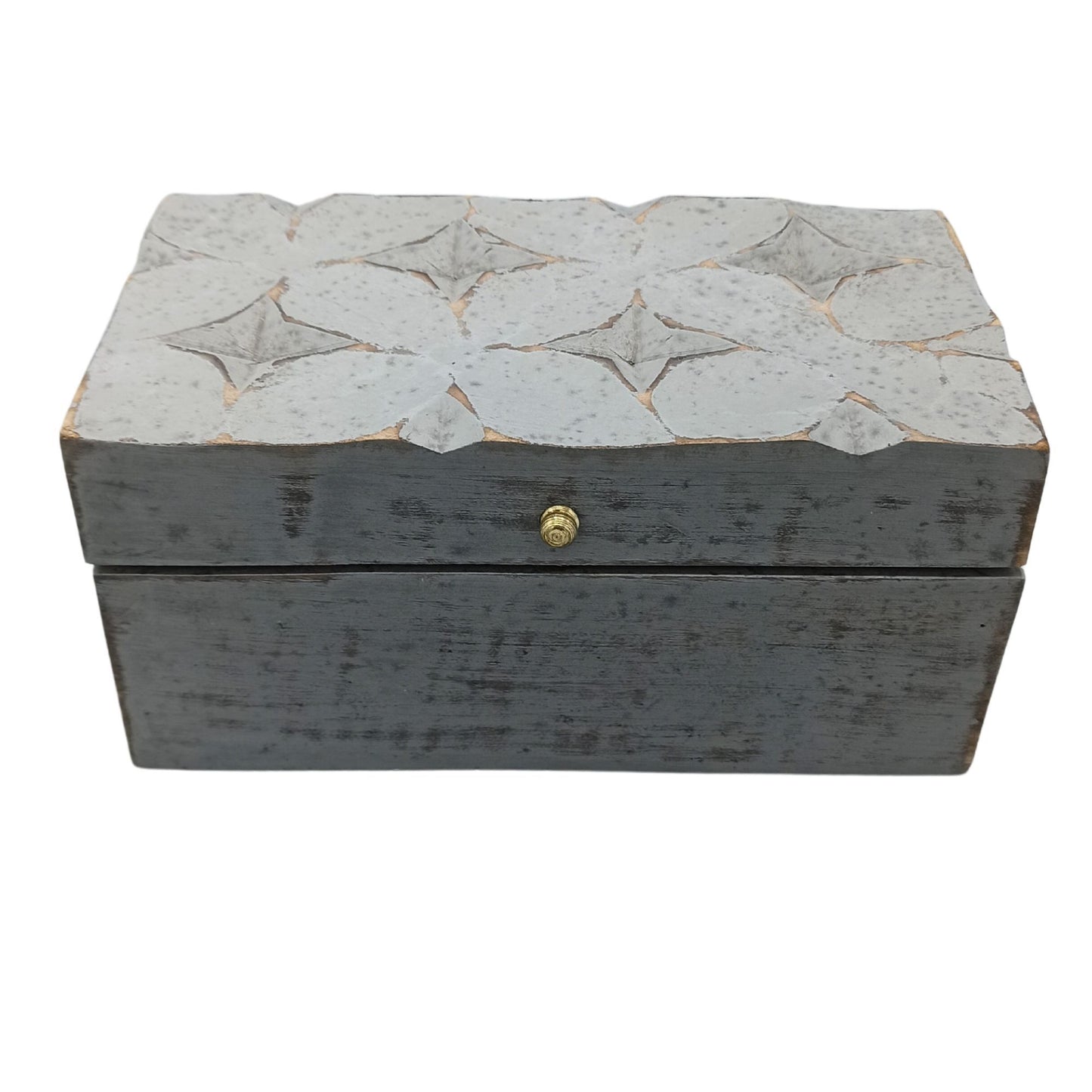 Vintage Deco többcélú fa doboz – szürke csillag, 22 × 12 × 10 cm