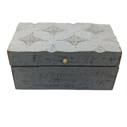Vintage Deco többcélú fa doboz – szürke csillag, 22 × 12 × 10 cm