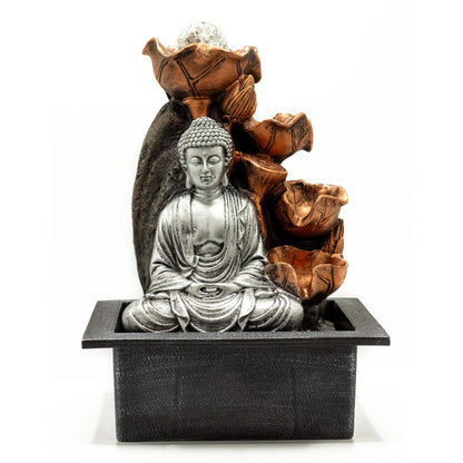 Szoba szökőkút – 35 cm – ezüst Buddha, vízesés és kristálygömb