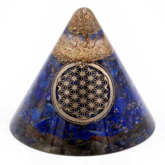 Orgonit kúp – Lapis Lazuli és Kvarc – élet virága – 90 mm