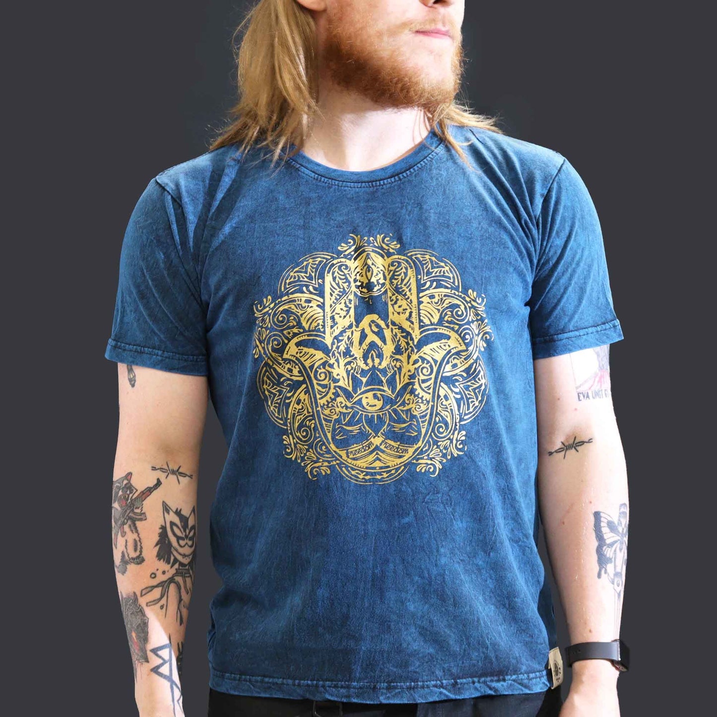 Kővel Mosott Póló, L méret – Hamsa – Kék