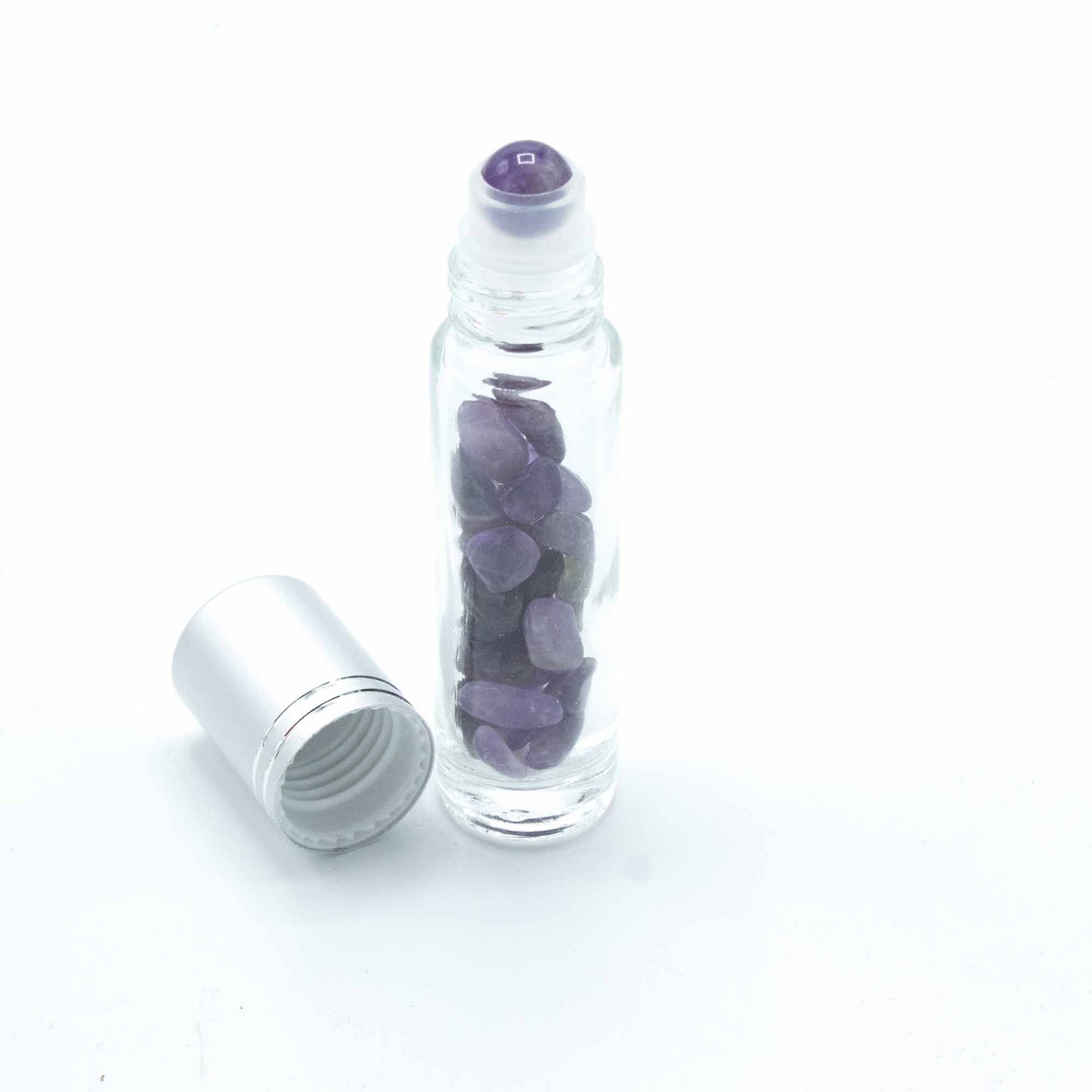 Nemezis illóolaj roll-on üveg - Ametiszt - Ezüst kupak + drágakő roll-on fej 5 ml-es üveghez - Ametiszt
