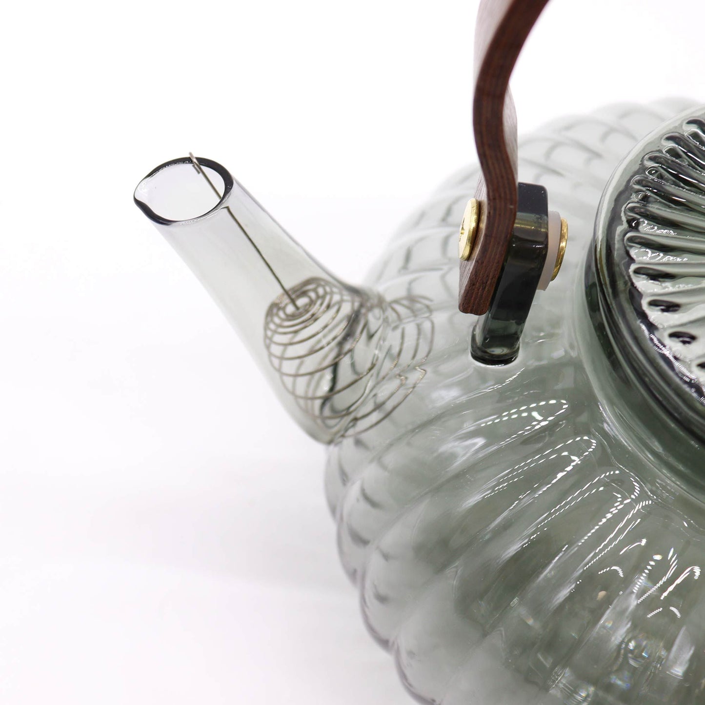 Üveg teáskanna szűrővel – faszénszínű bordázott gyöngy – 950 ml