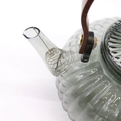 Üveg teáskanna szűrővel – faszénszínű bordázott gyöngy – 950 ml