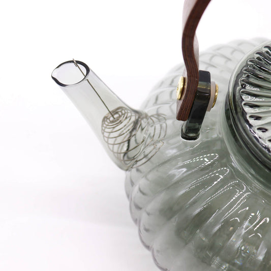 Üveg teáskanna szűrővel – faszénszínű bordázott gyöngy – 950 ml