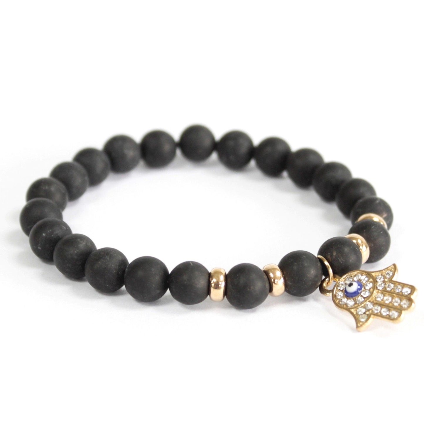 Hamsa / fekete achát – Drágakő karkötő
