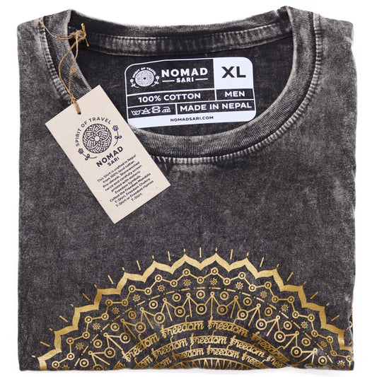 Kővel Mosott Póló, XL méret – Mandala – Szürke