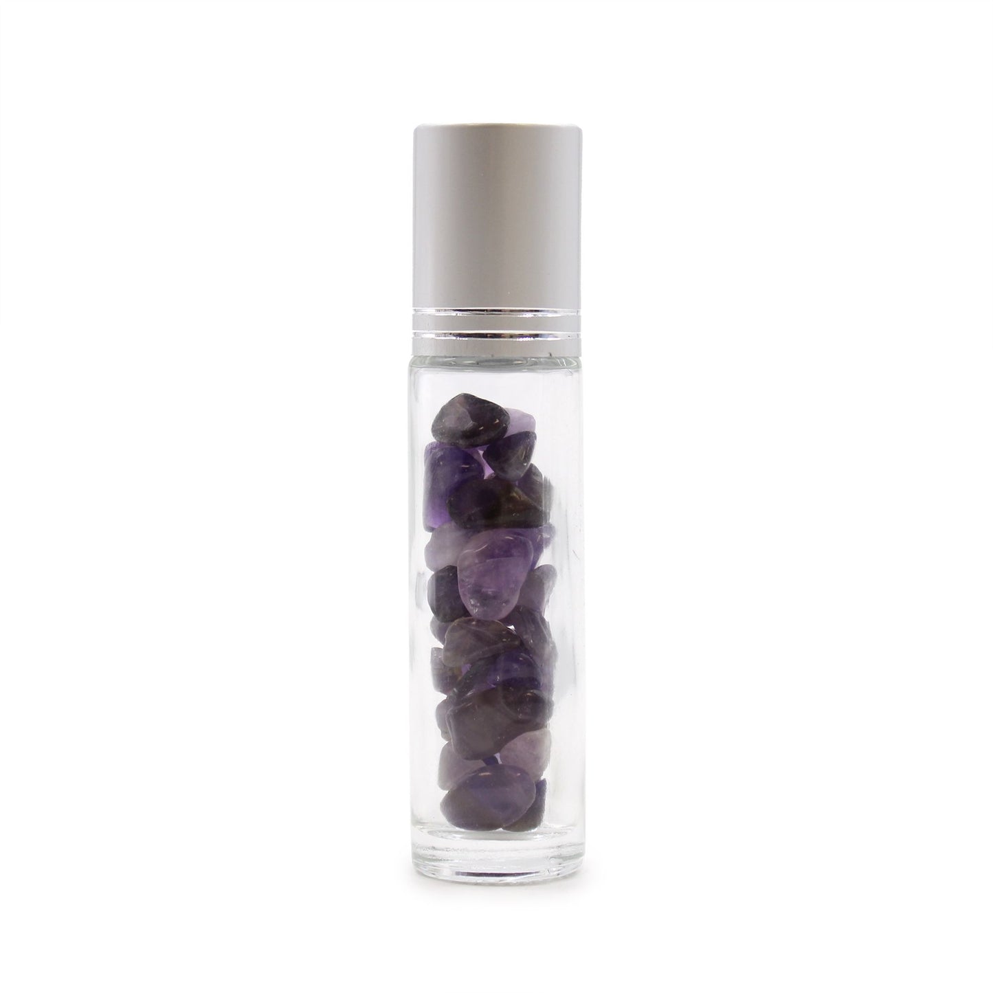 Drágakő illóolaj roll-on üveg – Ametiszt – Ezüst kupak + drágakő roll-on golyó 5 ml-es üveghez – Ametiszt