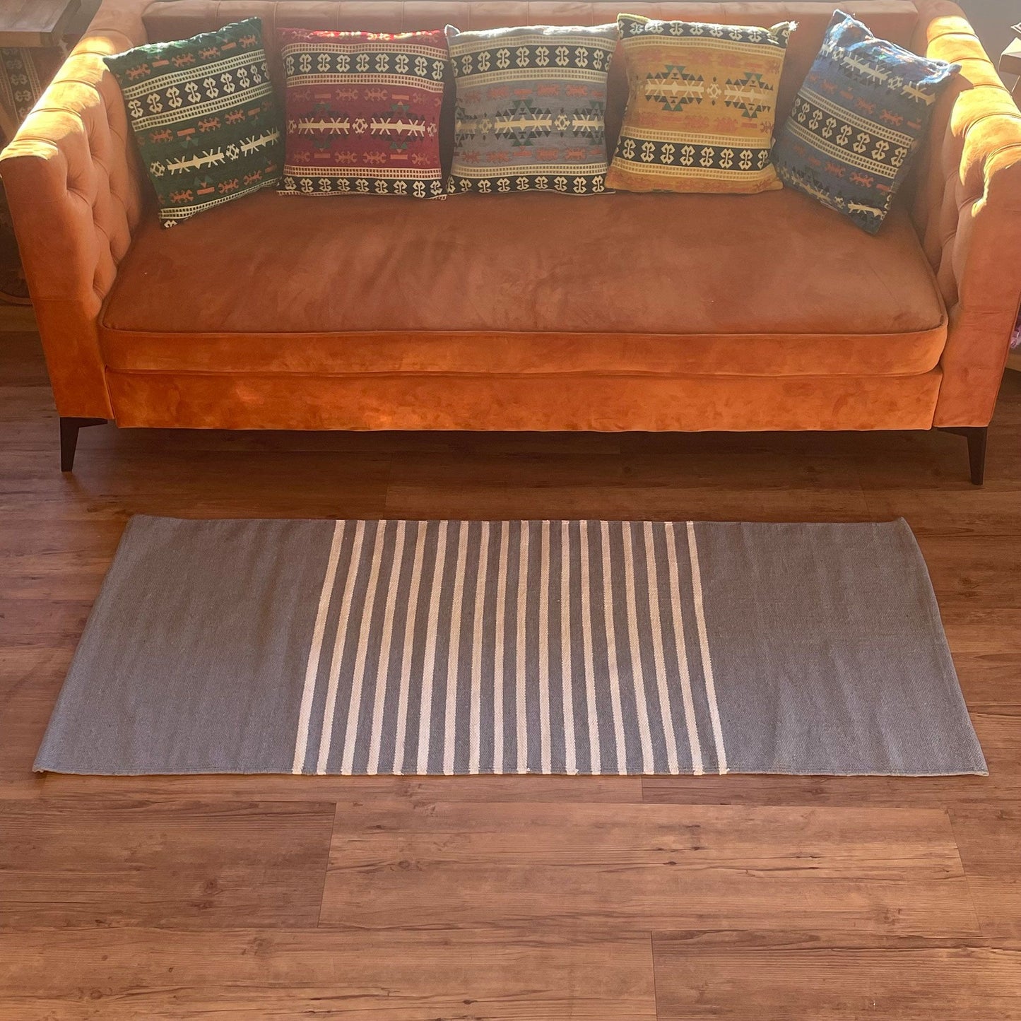 Indiai pamutszőnyeg – 70 × 170 cm – Szürke