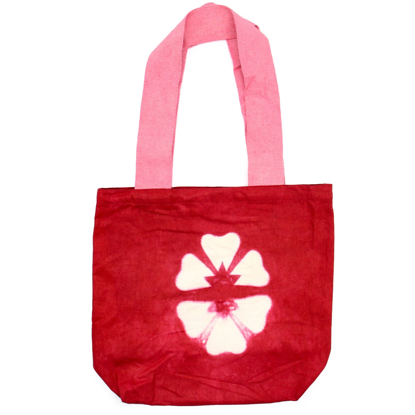 Natúr batikolt pamut táska (8 oz) – 38 × 42 × 12 cm – Bordó virág – Rózsaszín fül