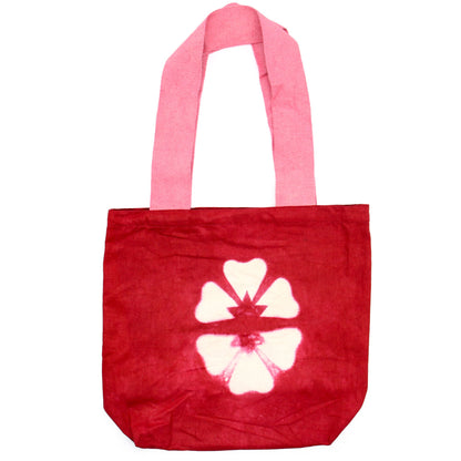 Natúr batikolt pamuttáska (8 oz) – 38 × 42 × 12 cm – bordó virág – rózsaszín fogantyú