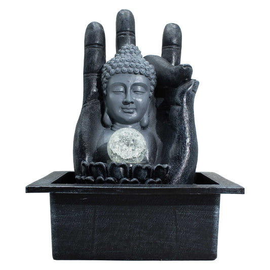 Asztali szoba szökőkút – Buddha kéz és fej (20 × 25 × 35 cm)