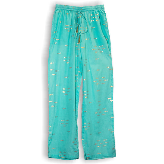 Nomad Sari – On the Med kollekció – otthoni nadrág – türkiz-arany halminta (M/L)