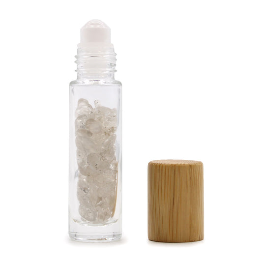 Roll-on üvegcse 5 ml – hegyikristály, bambusz kupak