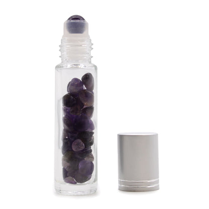 Drágakő illóolaj roll-on üveg – Ametiszt – Ezüst kupak + drágakő roll-on golyó 5 ml-es üveghez – Ametiszt