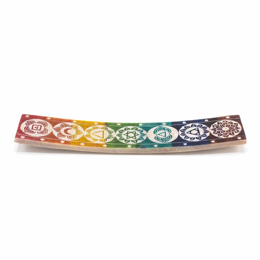 Szappankő füstölőtartó – 26 × 5 cm – hét csakra