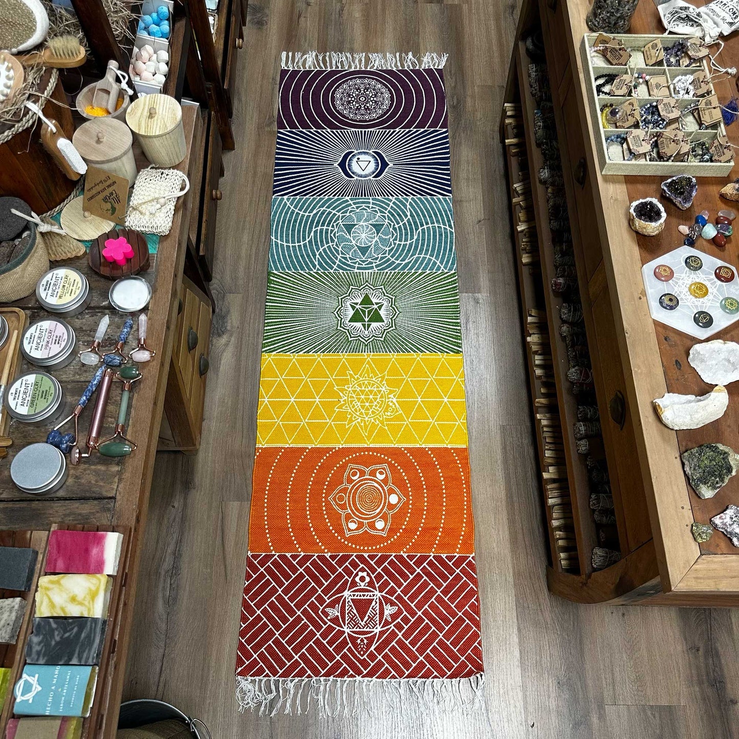 100% pamut jógaszőnyeg – 60 × 200 cm – 7 csakra