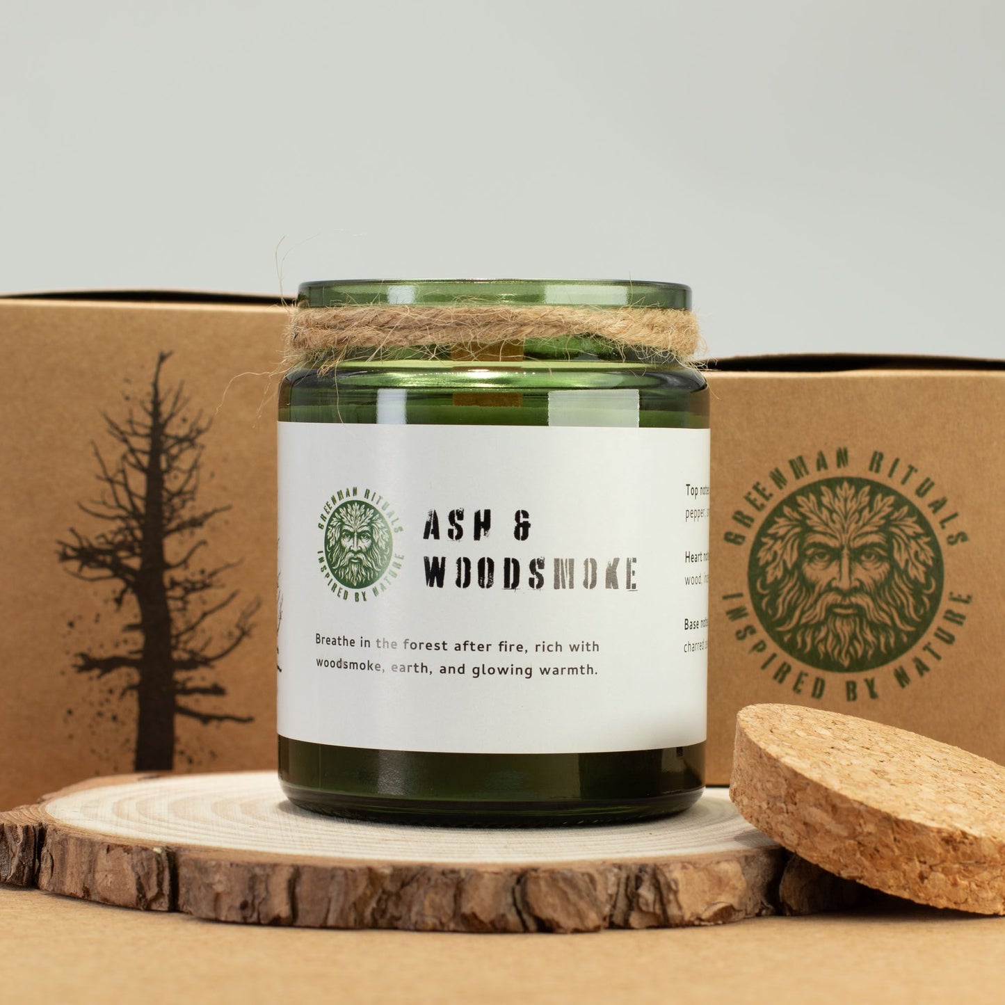 Greenman Woodwick Szója Gyertya - Hamu és Fafüst