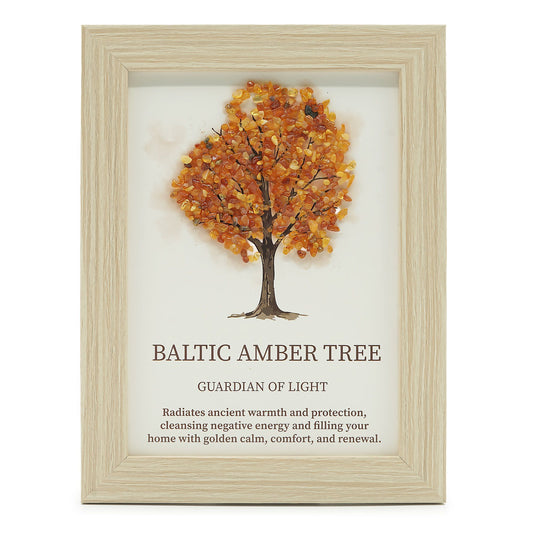 Drágakő kép – Életfa – Balti borostyán (20 × 14,7 × 1 cm)