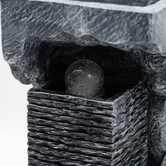 Nagy szoba szökőkút – 24 × 22 × 48 cm – Színváltós kristály golyó tömbbel
