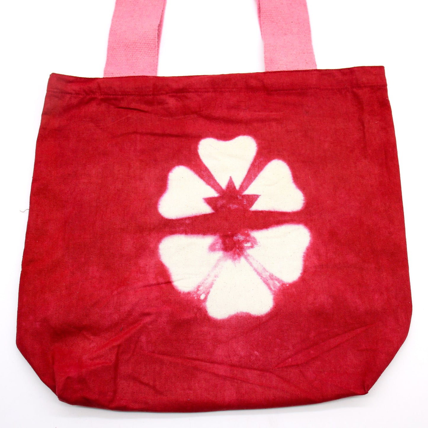 Natúr batikolt pamut táska (8 oz) – 38 × 42 × 12 cm – Bordó virág – Rózsaszín fül