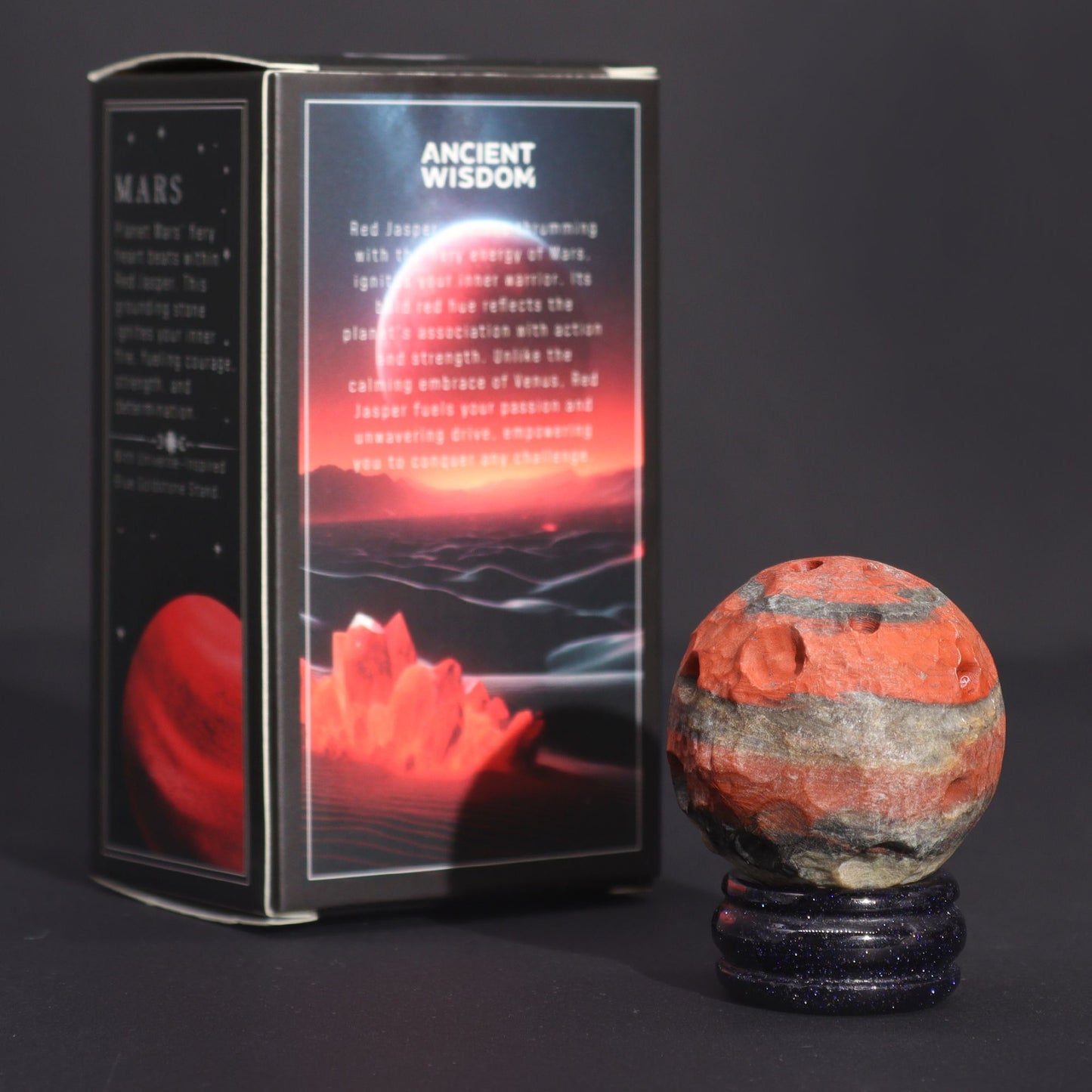 Vörös jáspis bolygó Sola Goldstone állványon – 40 mm (30 × 15 mm állvány)