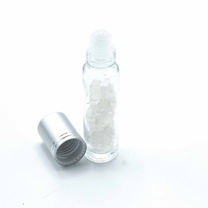 Roll-on üvegcse 5 ml – hegyikristály, ezüst színű kupak