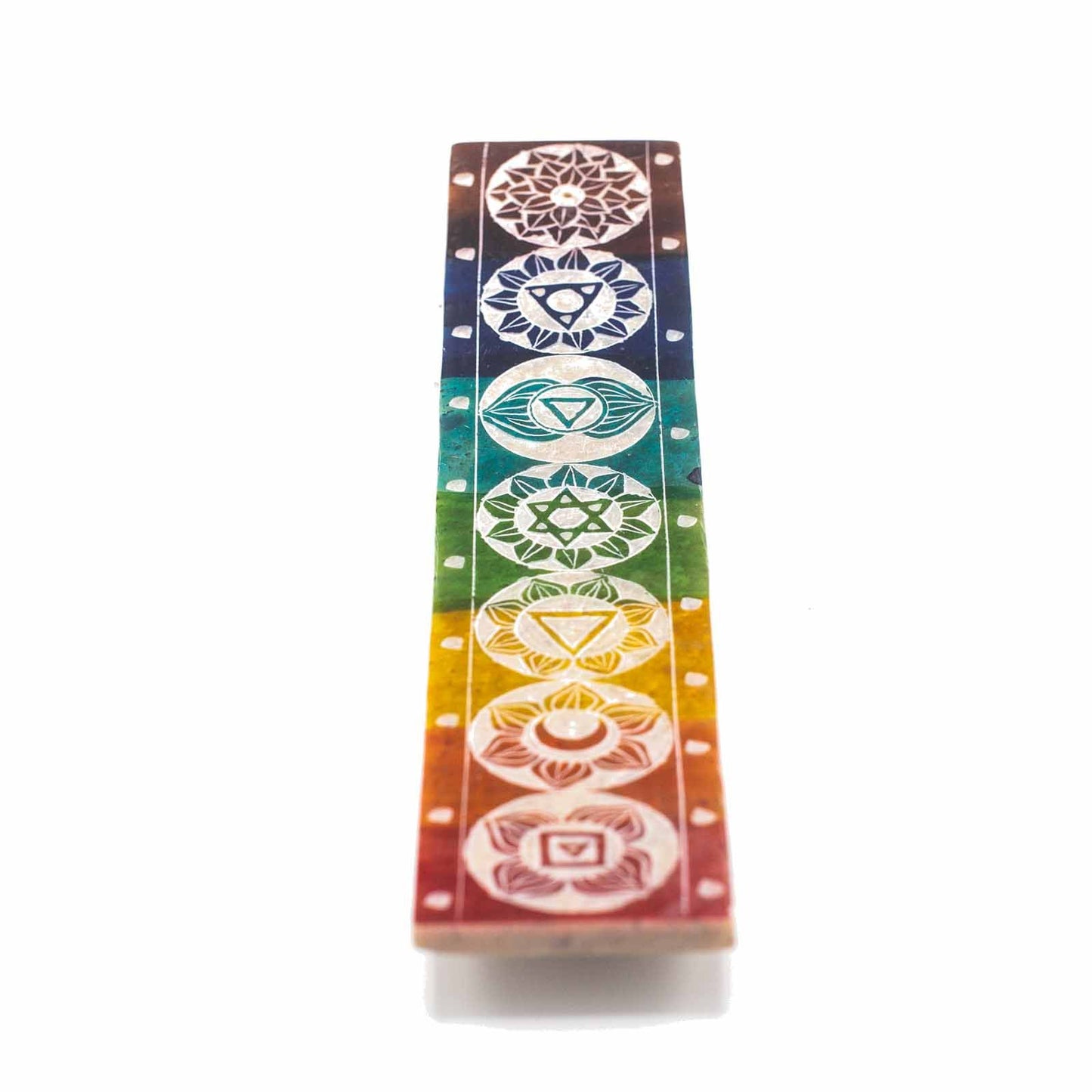Szappankő füstölőtartó – 26 × 5 cm – hét csakra
