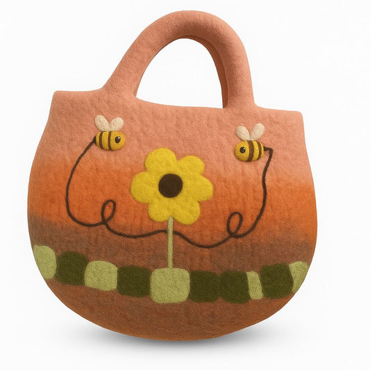 Napraforgó és Méhek Filc táska – 35 × 27 cm