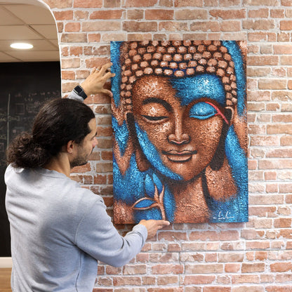 Buddha Festmény – Ezüst és Rózsaszín Virág 75 × 55 cm