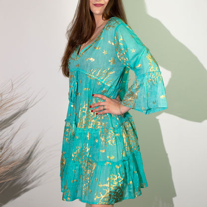 Nomad Sari – On the Med kollekció – ruha – türkiz-arany korallminta (L/XL)