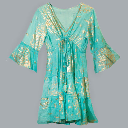 Nomad Sari On the Med Collection - Dress - Turquoise & Gold Coral