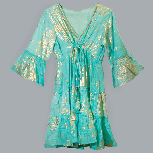 Nomad Sari – On the Med kollekció – ruha – türkiz-arany korallminta (L/XL)