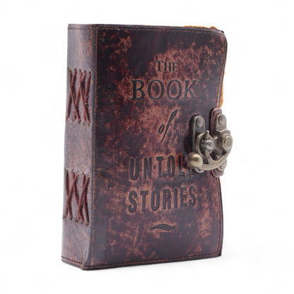 Vastag bőrkötésű napló – The Book of Untold Stories – 15 × 10 cm