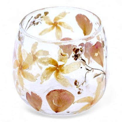 Natúr virágos üveg gyertyatartó – egyenes – Rosa (8 × 8 cm)