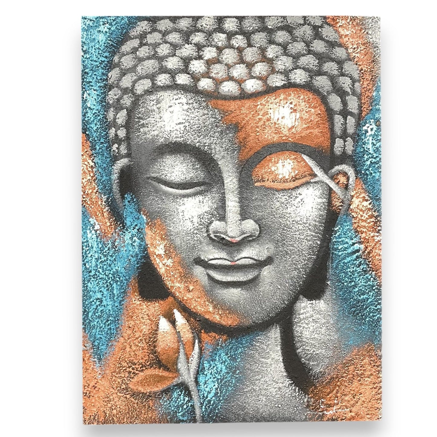 Buddha Festmény – Ezüst és Rózsaszín Virág 75 × 55 cm