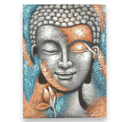 Buddha Festmény – Ezüst és Rózsaszín Virág 75 × 55 cm