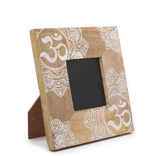 Kisméretű mangófa képkeret (10 × 15 cm-hez) 20 × 20 × 2 cm – Mandala – Fehér