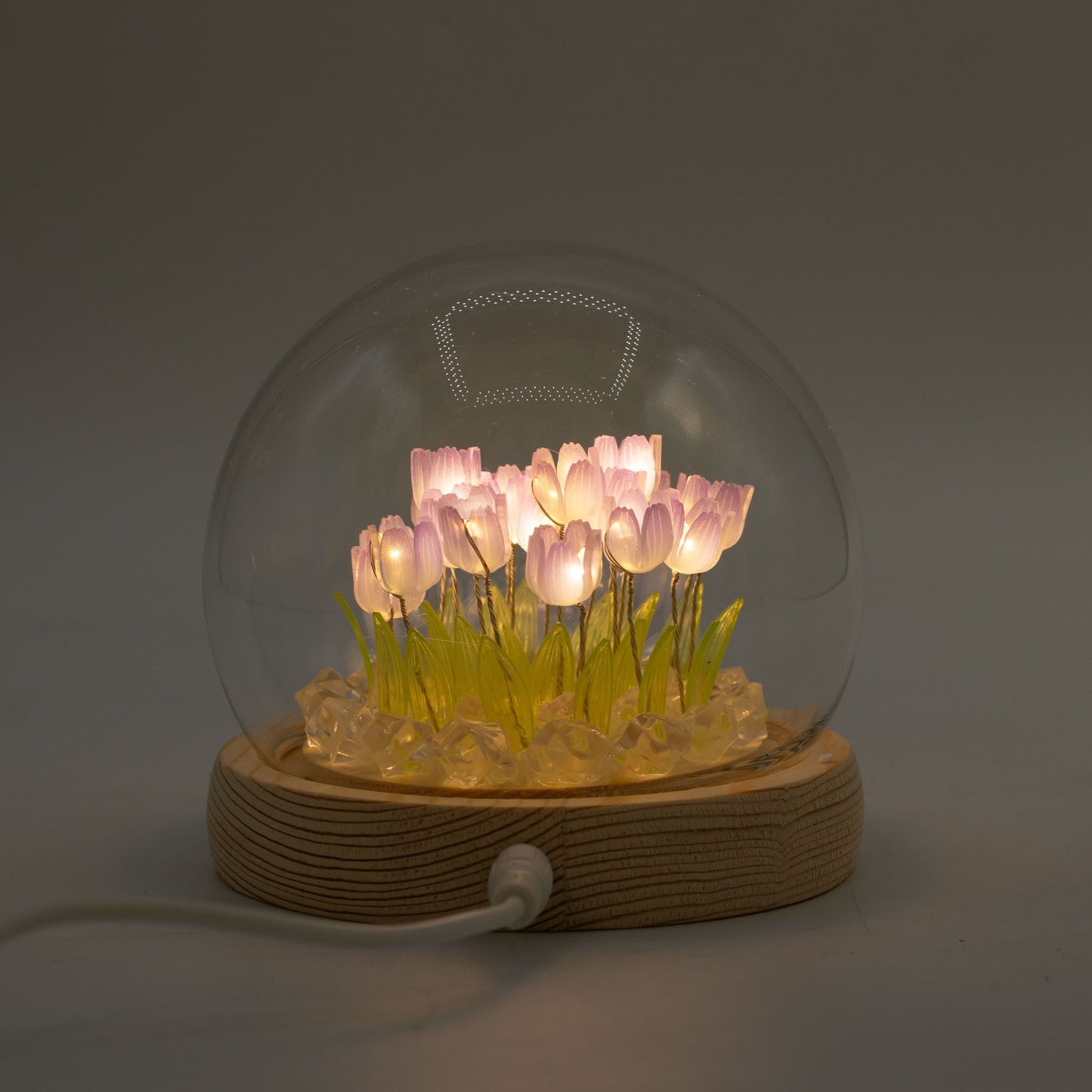 Ragyogó virágok üvegkupolában – 20 Tulipán – LED USB