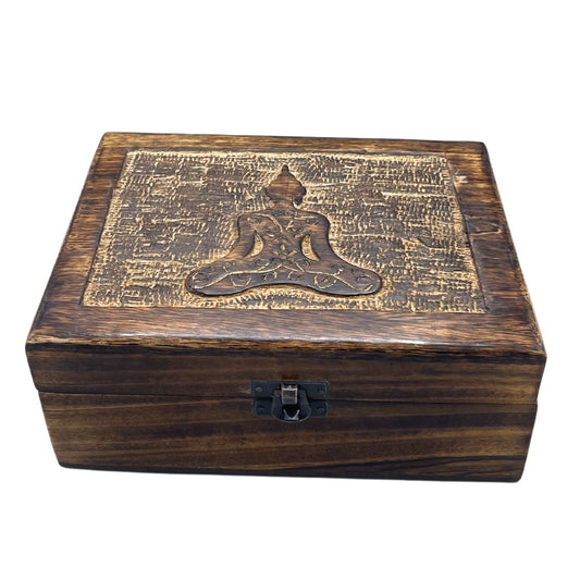 Nagy, fából készült emléktartó doboz 20 × 15 × 7,5 cm – Buddha