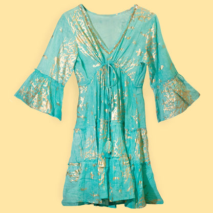 Nomad Sari – On the Med kollekció – ruha – türkiz-arany korallminta (L/XL)