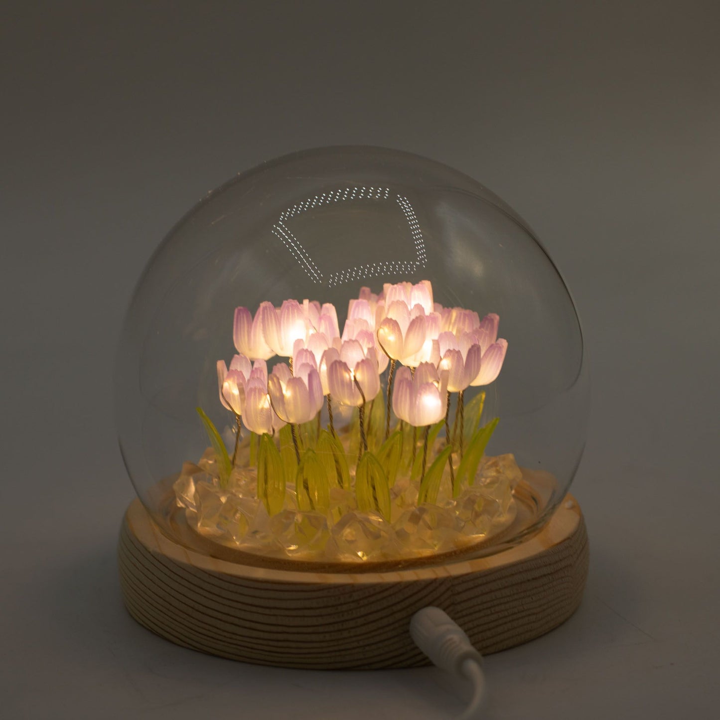Ragyogó virágok üvegkupolában – 20 Tulipán – LED USB