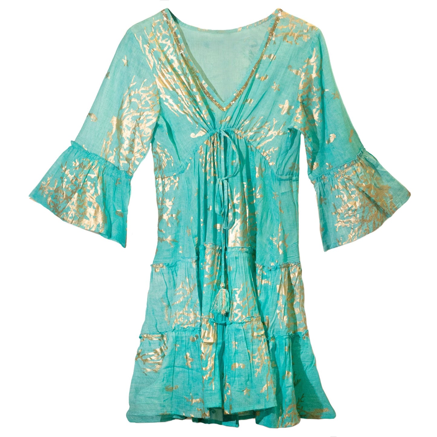 Nomad Sari – On the Med kollekció – ruha – türkiz-arany korallminta (L/XL)