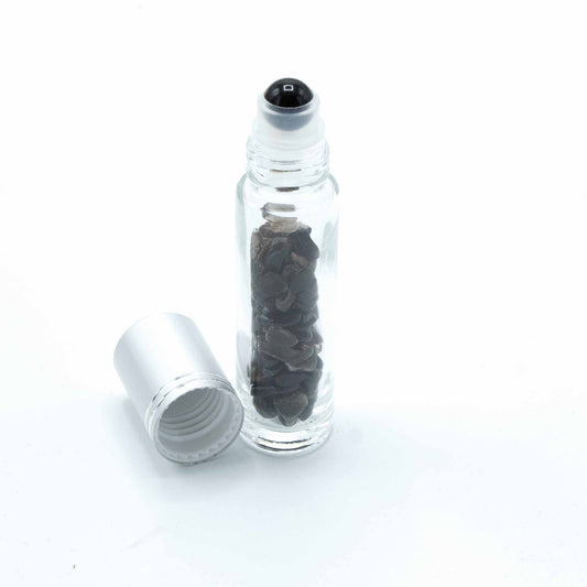 Roll-on üvegcse 5 ml – Fekete turmalin, ezüst színű kupak
