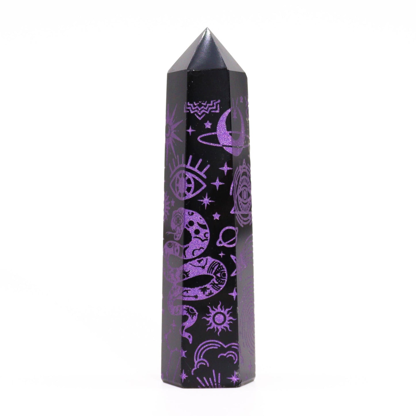 Fekete obszidián csúcs (kb. 60–70 g, 9 cm) – lila
