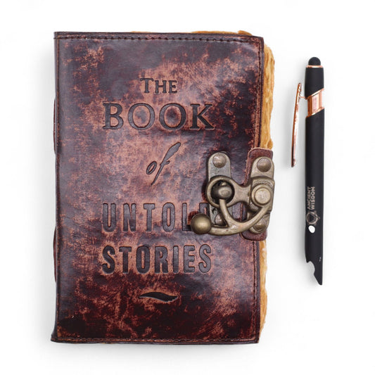 Vastag bőrkötésű napló – The Book of Untold Stories – 15 × 10 cm
