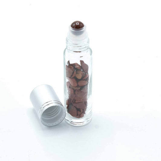 Roll-on üvegcse 5 ml – Vörös jáspis, ezüst színű kupak